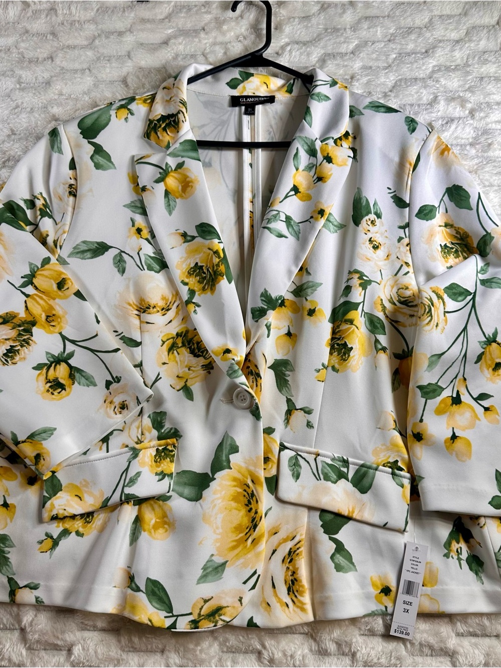 GLAMOROUS White & Yellow Floral Blazer NWT sz 3x plus size Professional Woman.